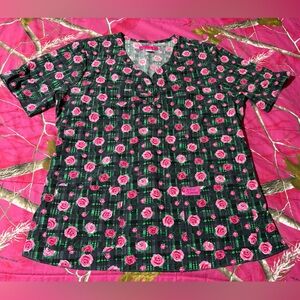 Betsey Johnson Black & Pink Floral Scrub Top